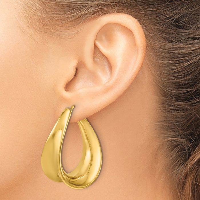 14K Solid Yellow Gold Oval Medium Hoop Earrings