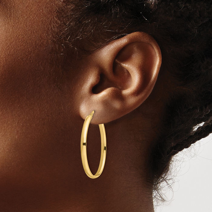 14K Solid Yellow Gold Oval Medium Hoop Earrings