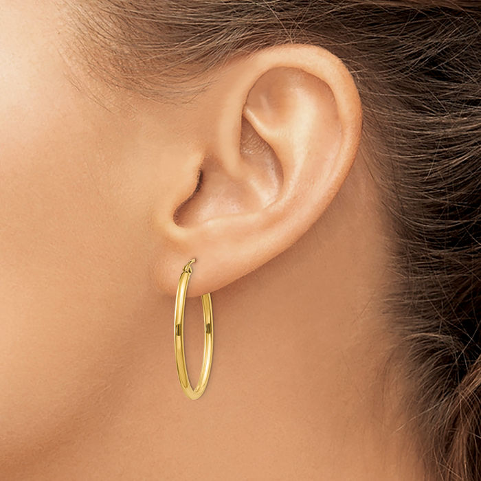 14K Solid Yellow Gold Oval Medium Hoop Earrings