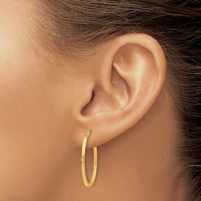14K Solid Yellow Gold Oval Medium Hoop Earrings
