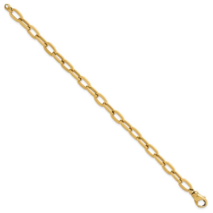 14K Solid Yellow Gold Oval Cable Rolo Link Chain Bracelet