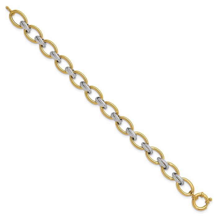 14K Solid Yellow Gold Oval Cable Rolo Link Chain Bracelet