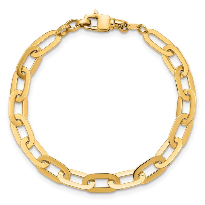 14K Solid Yellow Gold Oval Cable Rolo Link Chain Bracelet