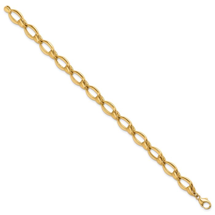 14K Solid Yellow Gold Oval Cable Rolo Link Chain Bracelet