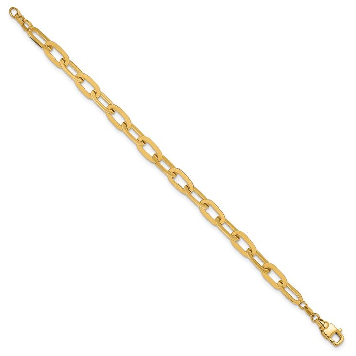 14K Solid Yellow Gold Oval Cable Rolo Link Chain Bracelet