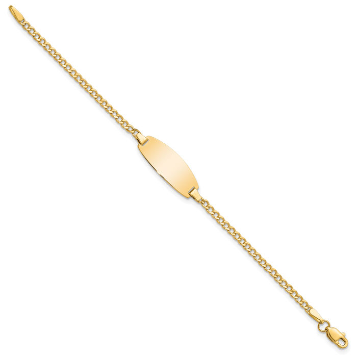 14K Solid Yellow Gold Oval Curb Link Name Bar Identification ID Bracelet