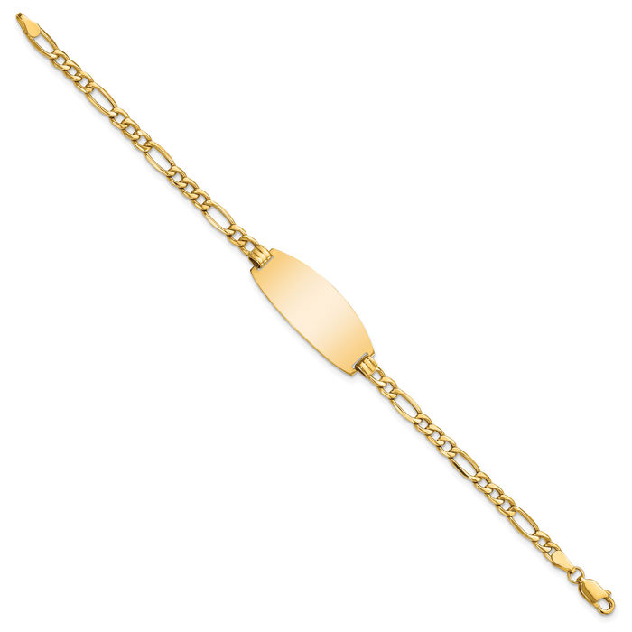 14K Solid Yellow Gold Oval Figaro Link Name Bar Identification ID Bracelet