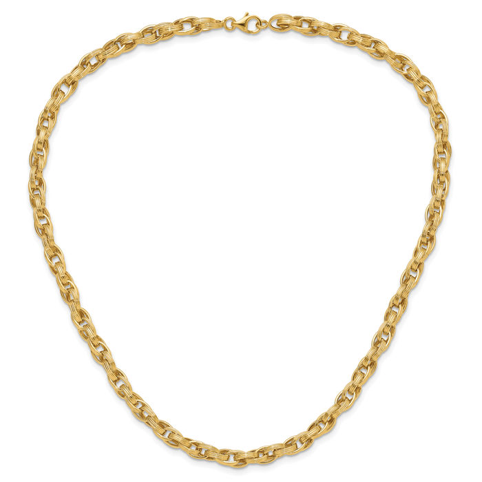 14K Solid Yellow Gold Oval Cable Rolo Link Chain Necklace