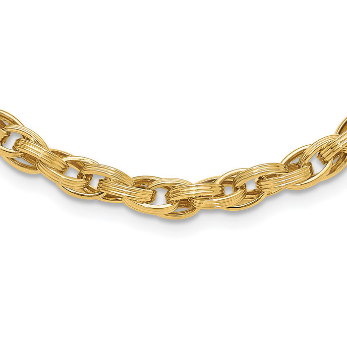 14K Solid Yellow Gold Oval Cable Rolo Link Chain Necklace