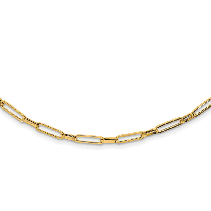 14K Solid Yellow Gold Oval Cable Rolo Link Chain Belcher Necklace