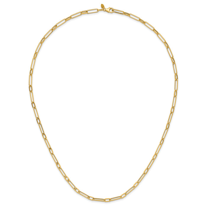 14K Solid Yellow Gold Oval Cable Rolo Link Chain Belcher Necklace