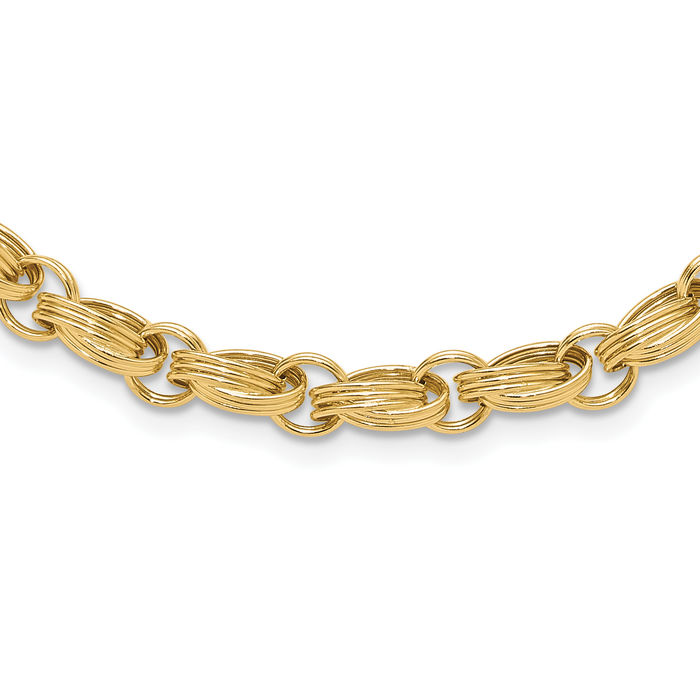 14K Solid Yellow Gold Oval Cable Rolo Link Chain Necklace