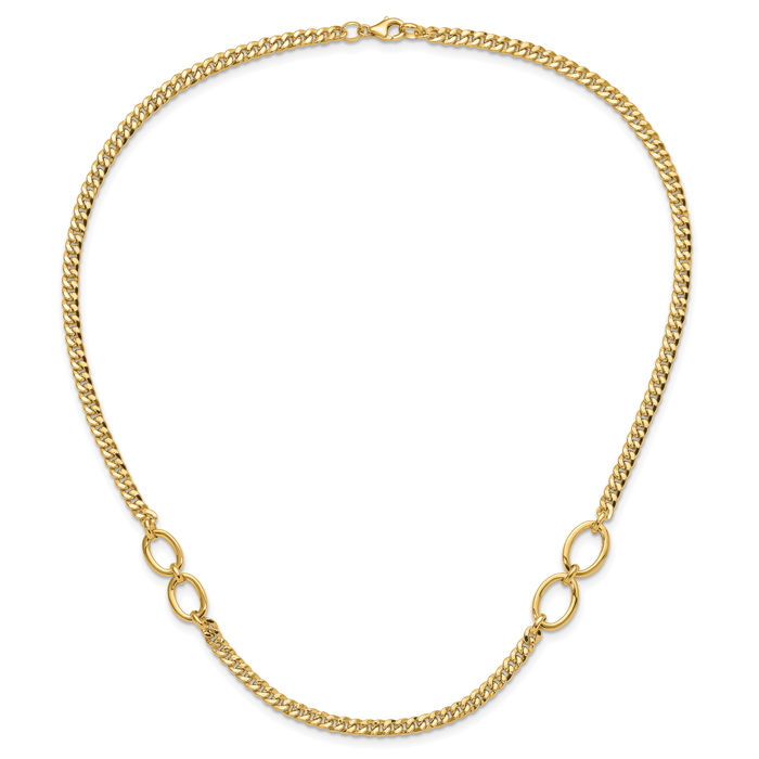 14K Solid Yellow Gold Oval Links Curb Link Chain Necklace