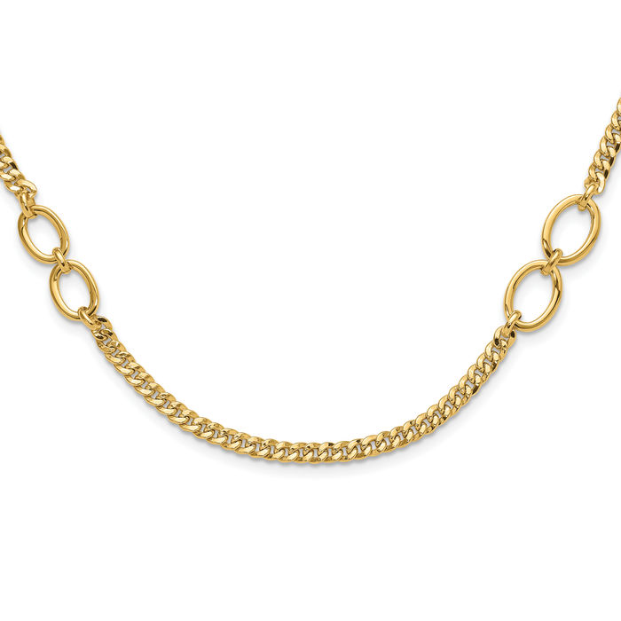 14K Solid Yellow Gold Oval Links Curb Link Chain Necklace