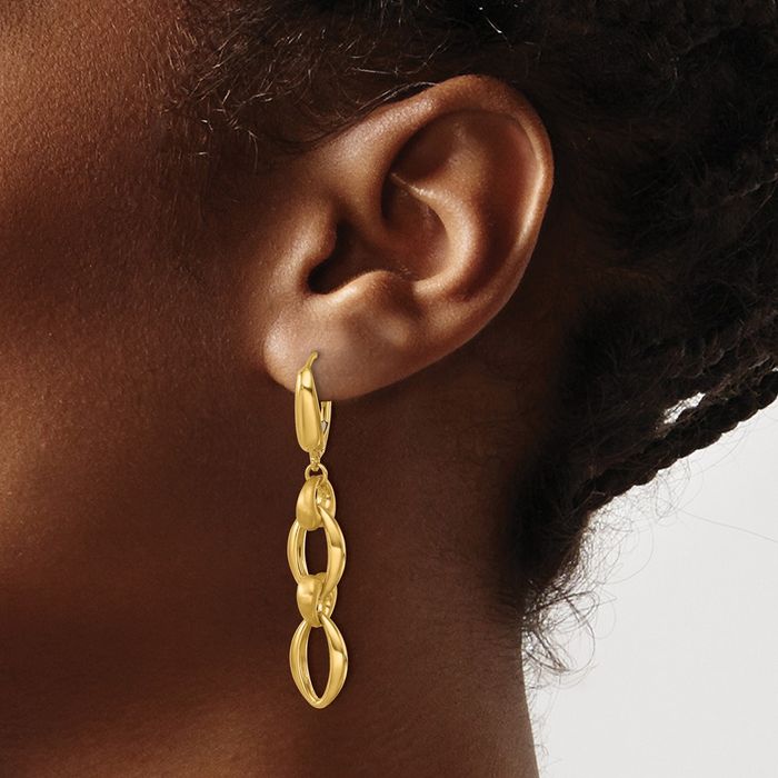 14K Solid Yellow Gold Oval Paperclip Chain Link Drop Dangle Earrings