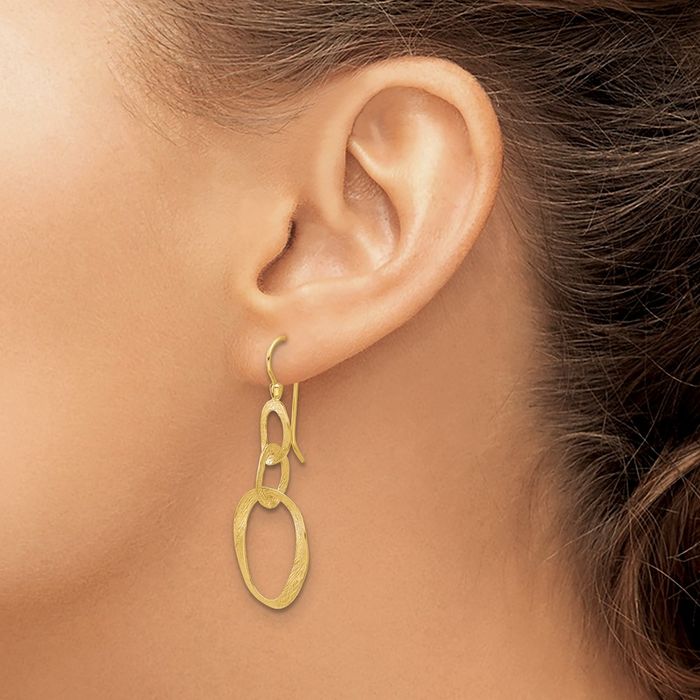 14K Solid Yellow Gold Oval Shepard Hook Drop Dangle Earrings