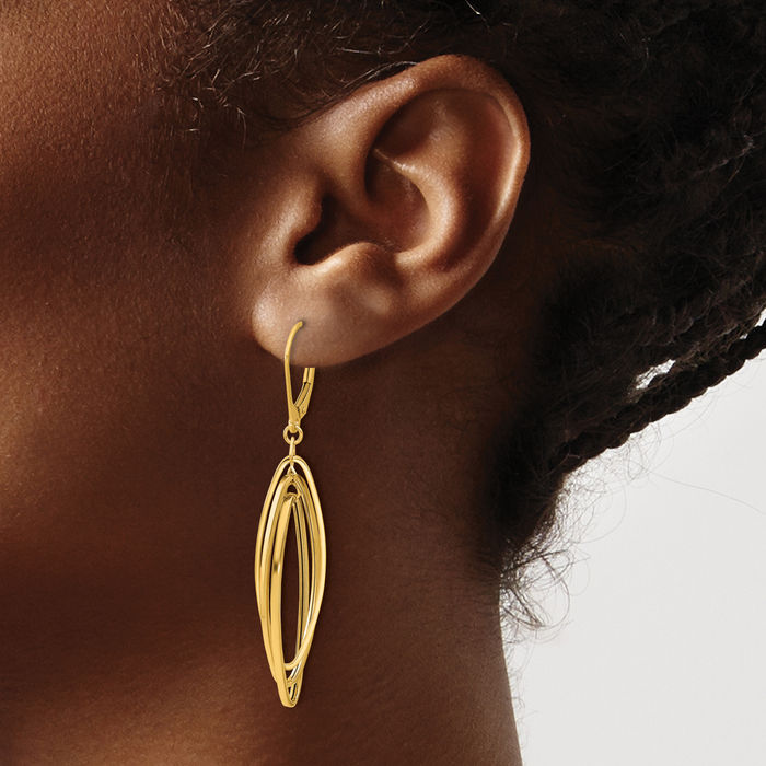 14K Solid Yellow Gold Oval Twisted Drop Dangle Earrings