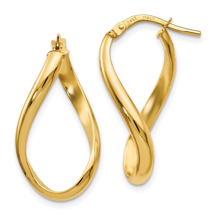 14K Solid Yellow Gold Oval Twisted Medium Hoop Earrings