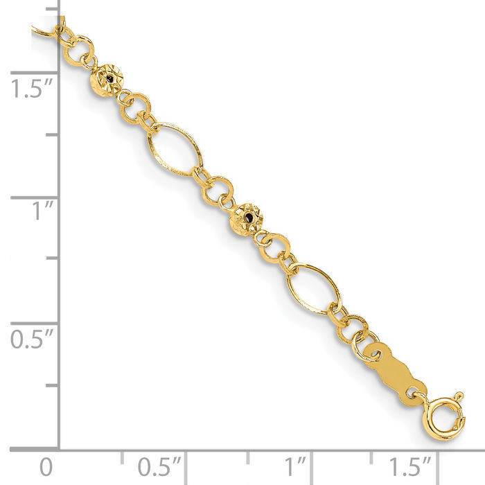 14K Solid Yellow Gold Ovals Donut Beads Chain Bracelet - Picture 10 of 12