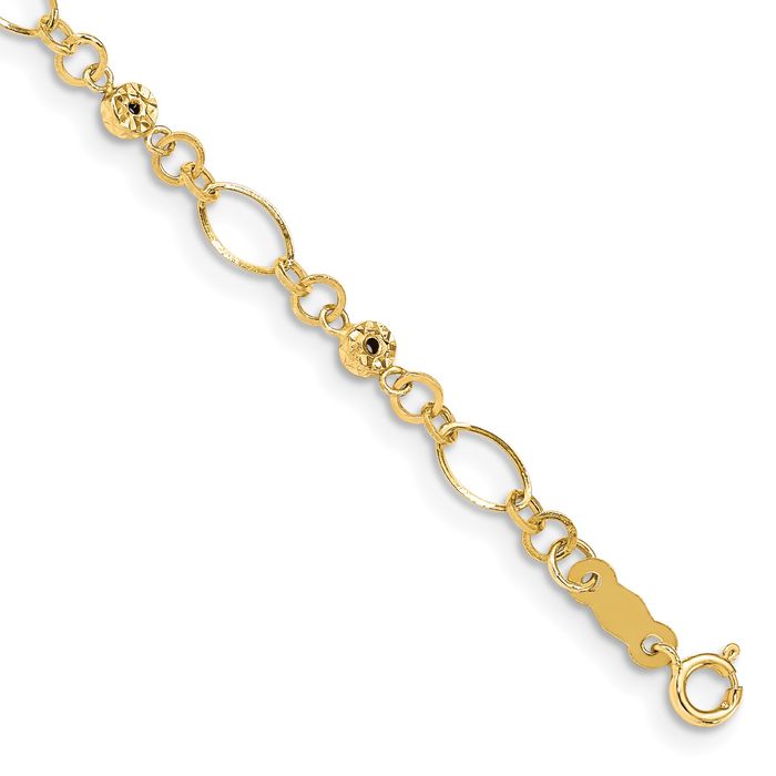 14K Solid Yellow Gold Ovals Donut Beads Chain Bracelet - Picture 8 of 12