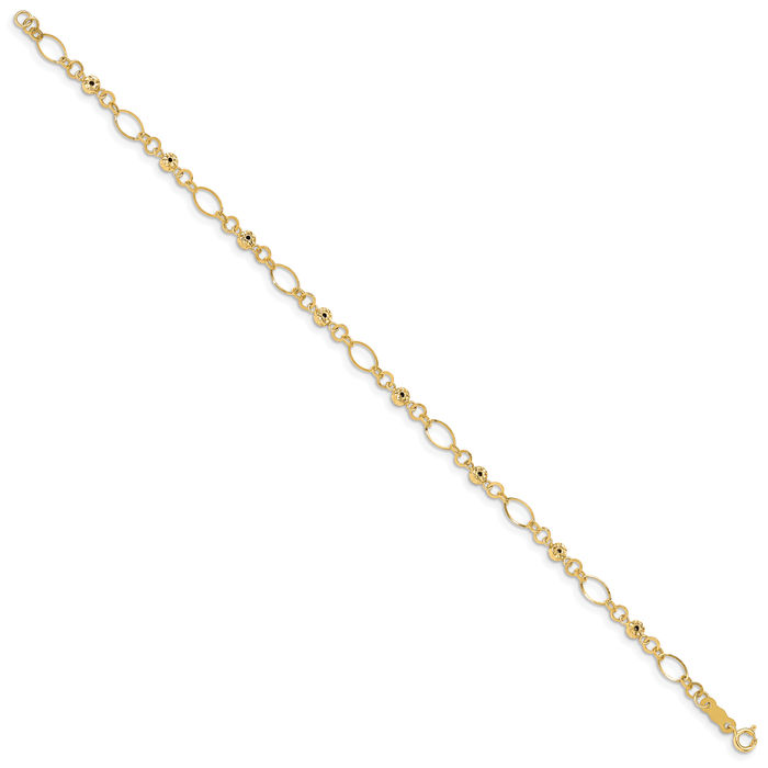 14K Solid Yellow Gold Ovals Donut Beads Chain Bracelet