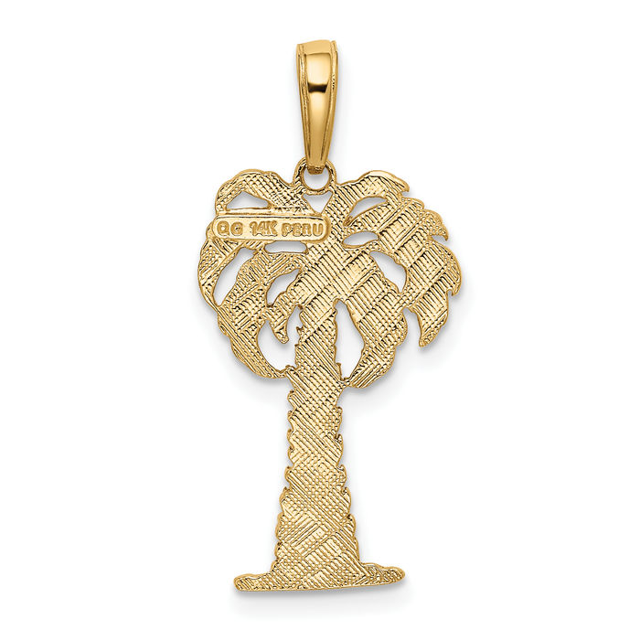 14K Solid Yellow Gold Palm Tree Necklace Summer Beach Pendant Tropical Charm