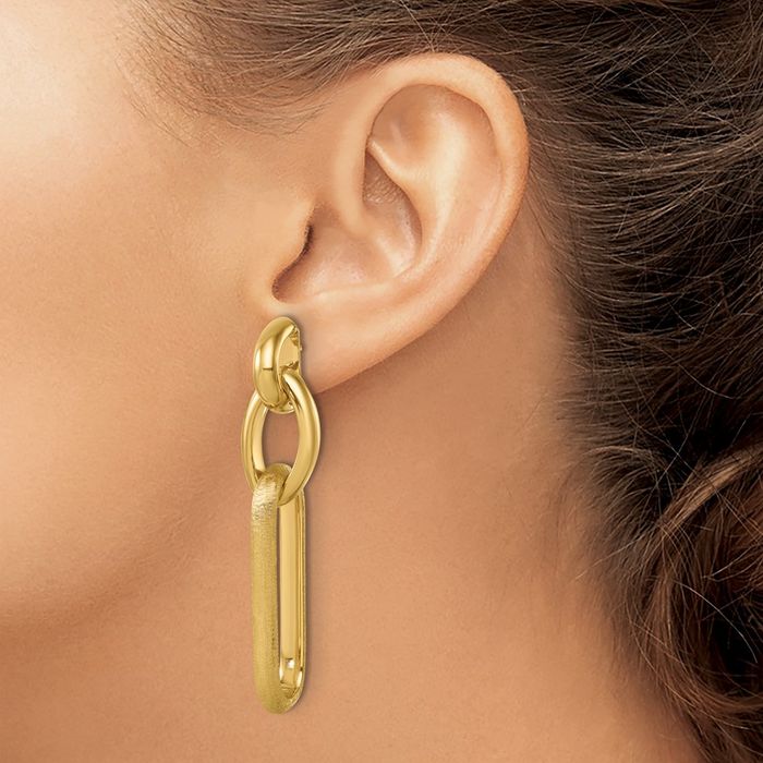 14K Solid Yellow Gold Paperclip Chain Link Post Drop Dangle Earrings