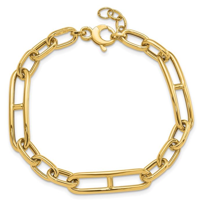 14K Solid Yellow Gold Paperclip Cable Rolo Link Chain Bracelet