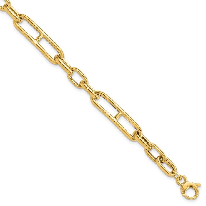 14K Solid Yellow Gold Paperclip Cable Rolo Link Chain Bracelet