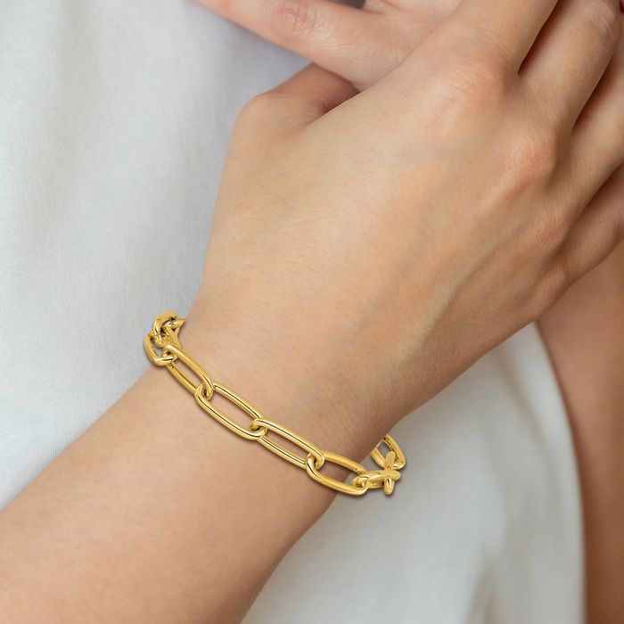 14K Solid Yellow Gold Paperclip Cable Rolo Link Chain Bracelet Toggle Clasp