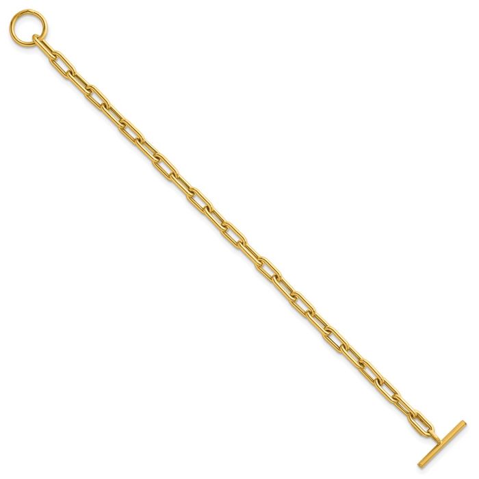 14K Solid Yellow Gold Paperclip Cable Rolo Link Chain Bracelet Toggle Clasp