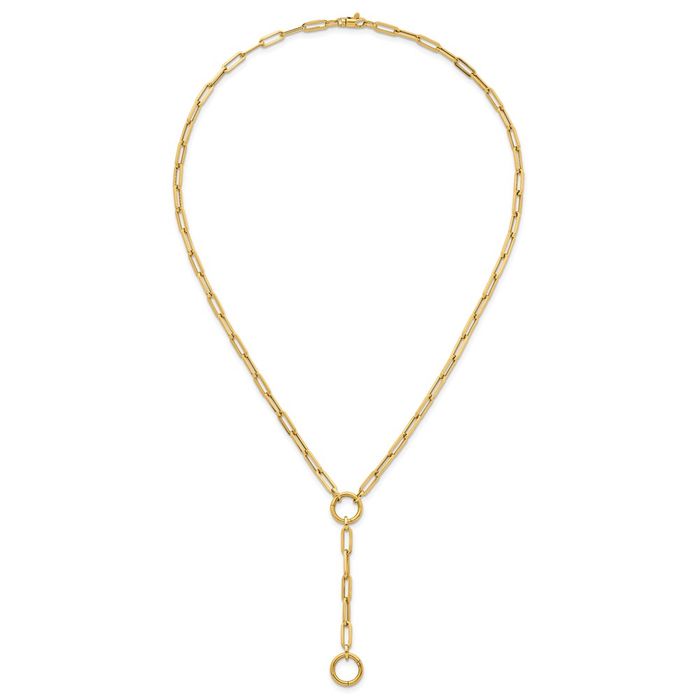 14K Solid Yellow Gold Paperclip Link Y Drop Necklace Chain