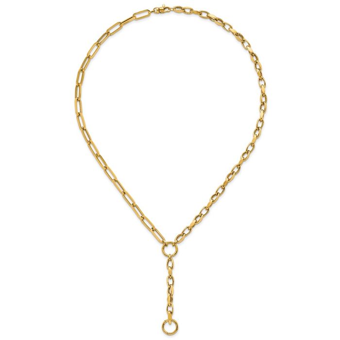 14K Solid Yellow Gold Paperclip Link Y Drop Necklace Chain