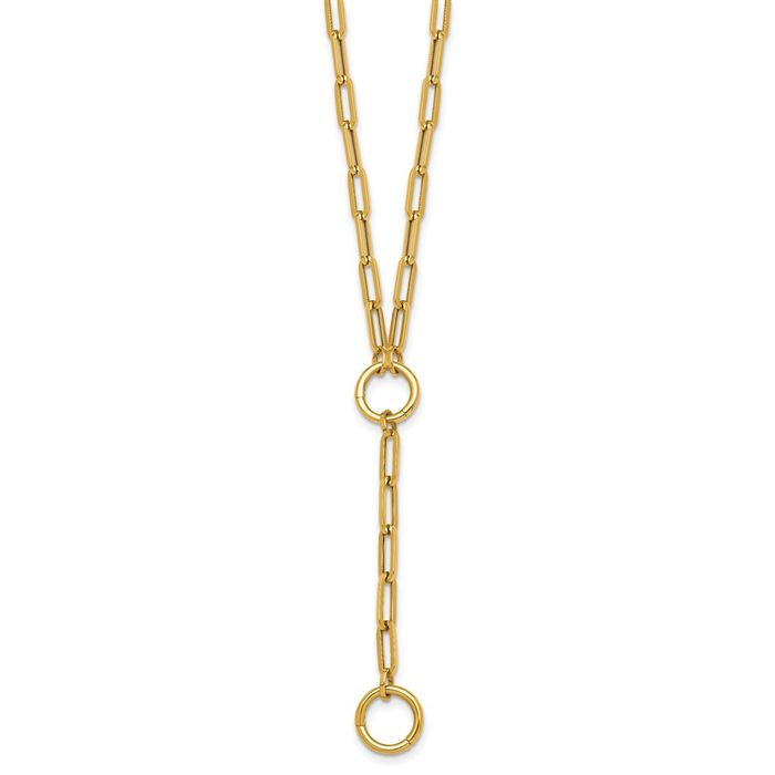 14K Solid Yellow Gold Paperclip Link Y Drop Necklace Chain