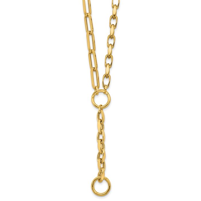 14K Solid Yellow Gold Paperclip Link Y Drop Necklace Chain