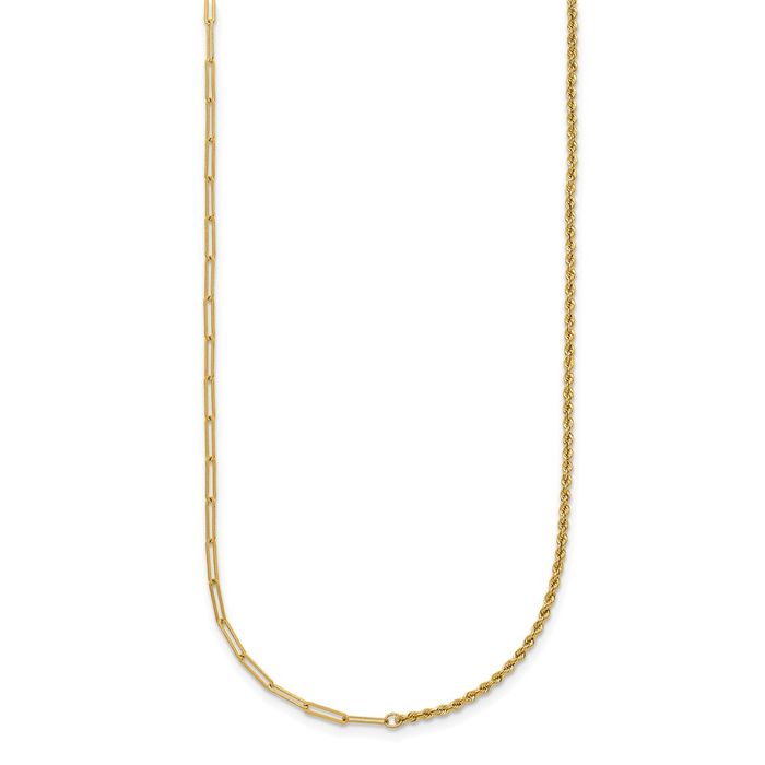 14K Solid Yellow Gold Paperclip Rope Link Necklace Chain