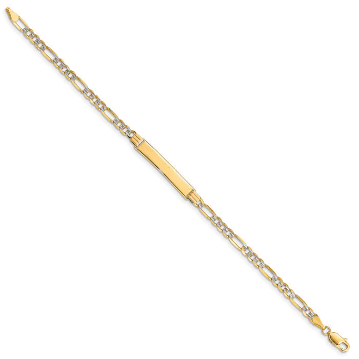 14K Solid Yellow Gold Figaro Link Name Bar Identification ID Bracelet