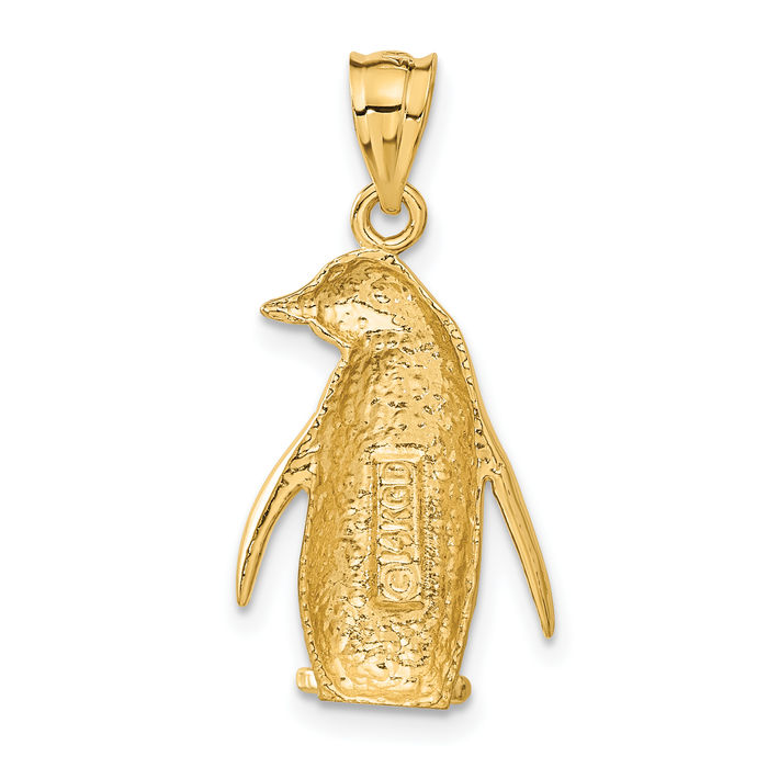 14K Solid Yellow Gold Penguin Antarctica Polar Bird Necklace Chain Pendant Charm