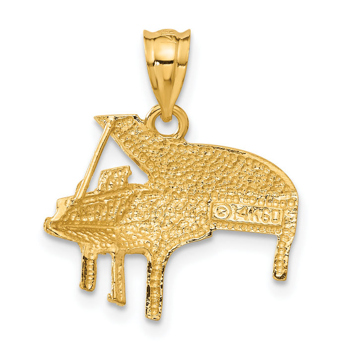 14K Solid Yellow Gold Piano Necklace Chain Pendant Charm