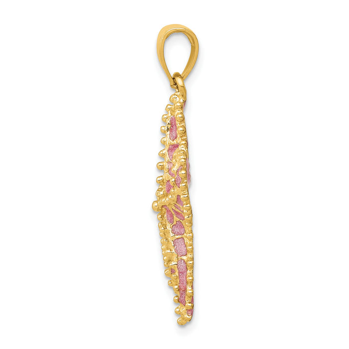 14K Solid Yellow Gold Pink Starfish Necklace Chain Pendant Charm