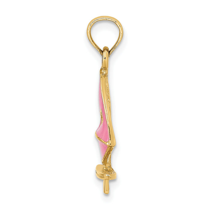 14K Solid Yellow Gold Pink Windsail Surf Board Necklace Swimming Water Seashore Boating Charm Sports Pendant