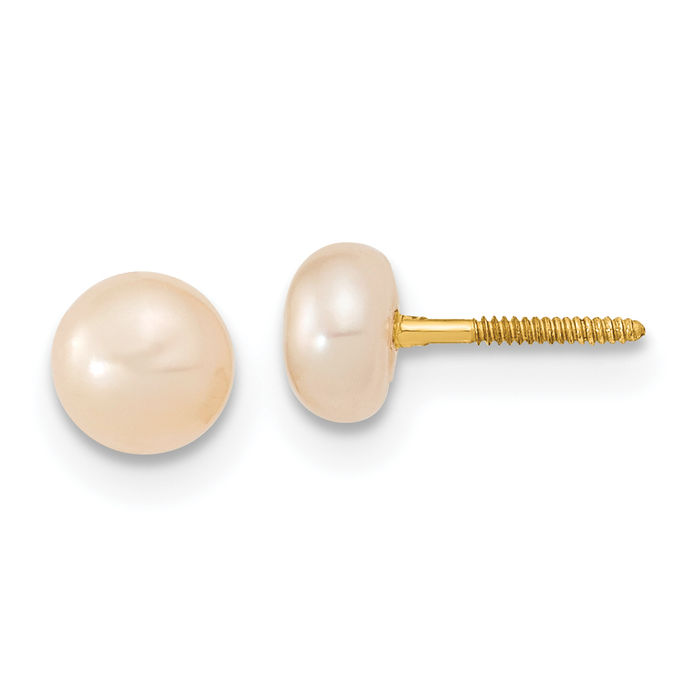 14K Solid Yellow Gold 3mm Round Pink Freshwater Cultured Pearl Necklace Bracelet Stud Earrings Set