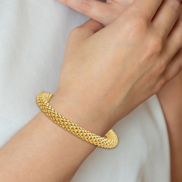 14K Solid Yellow Gold Popcorn Mesh Chain Bracelet