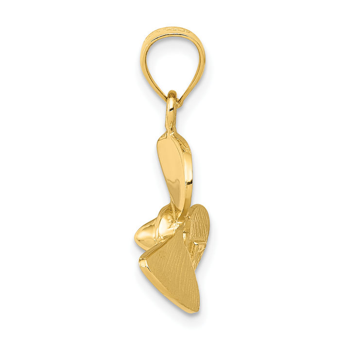 14K Solid Yellow Gold Fishing Boat Propeller Necklace Chain Pendant Charm