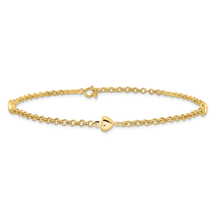 14K Solid Yellow Gold Heart Anklet Summer Beach Foot Ankle Bracelet