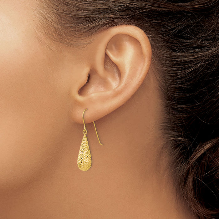 14K Solid Yellow Gold Tear Drop Dangle Earrings