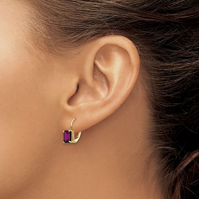14K Solid Yellow Gold Purple Amethyst Drop Dangle Earrings Gemstone February Birthstone Jewelry