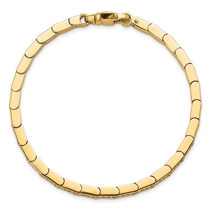 14K Solid Yellow Gold Rectangular Bar Link Chain Bracelet