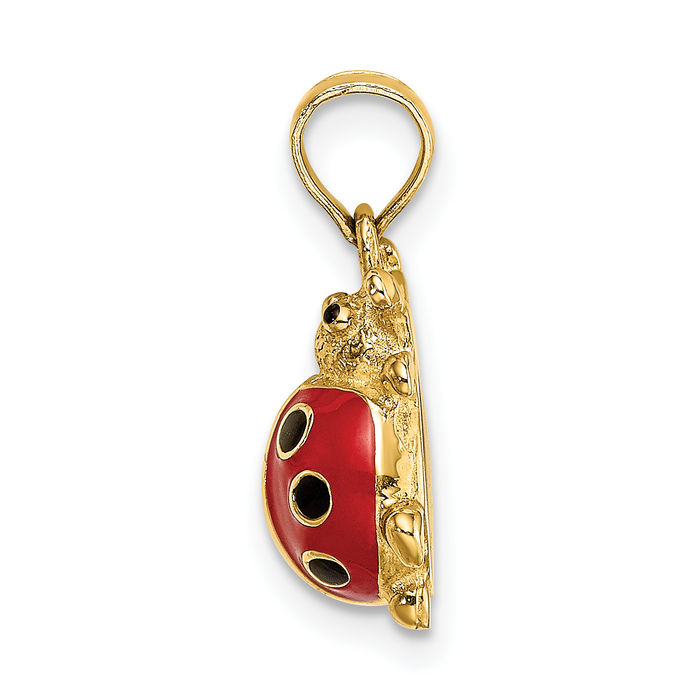 14K Solid Yellow Gold Red Ladybug Necklace Chain Pendant Charm