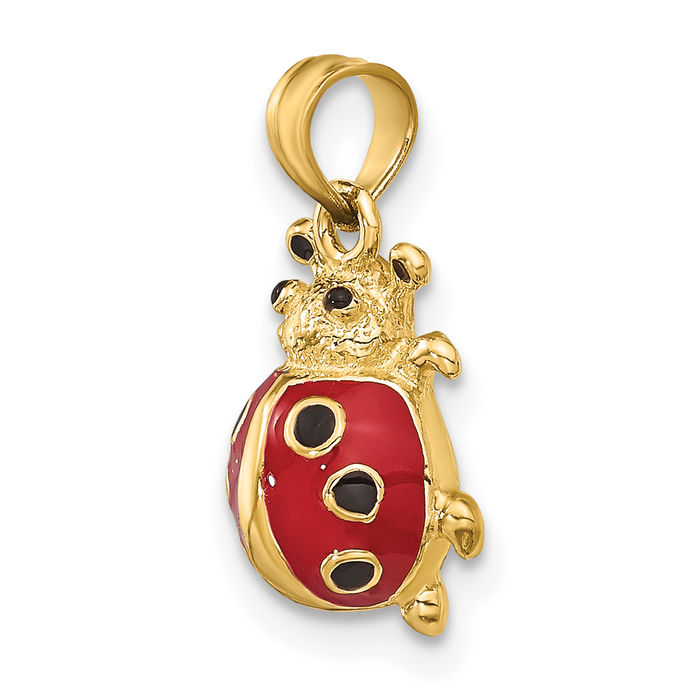 14K Solid Yellow Gold Red Ladybug Necklace Chain Pendant Charm